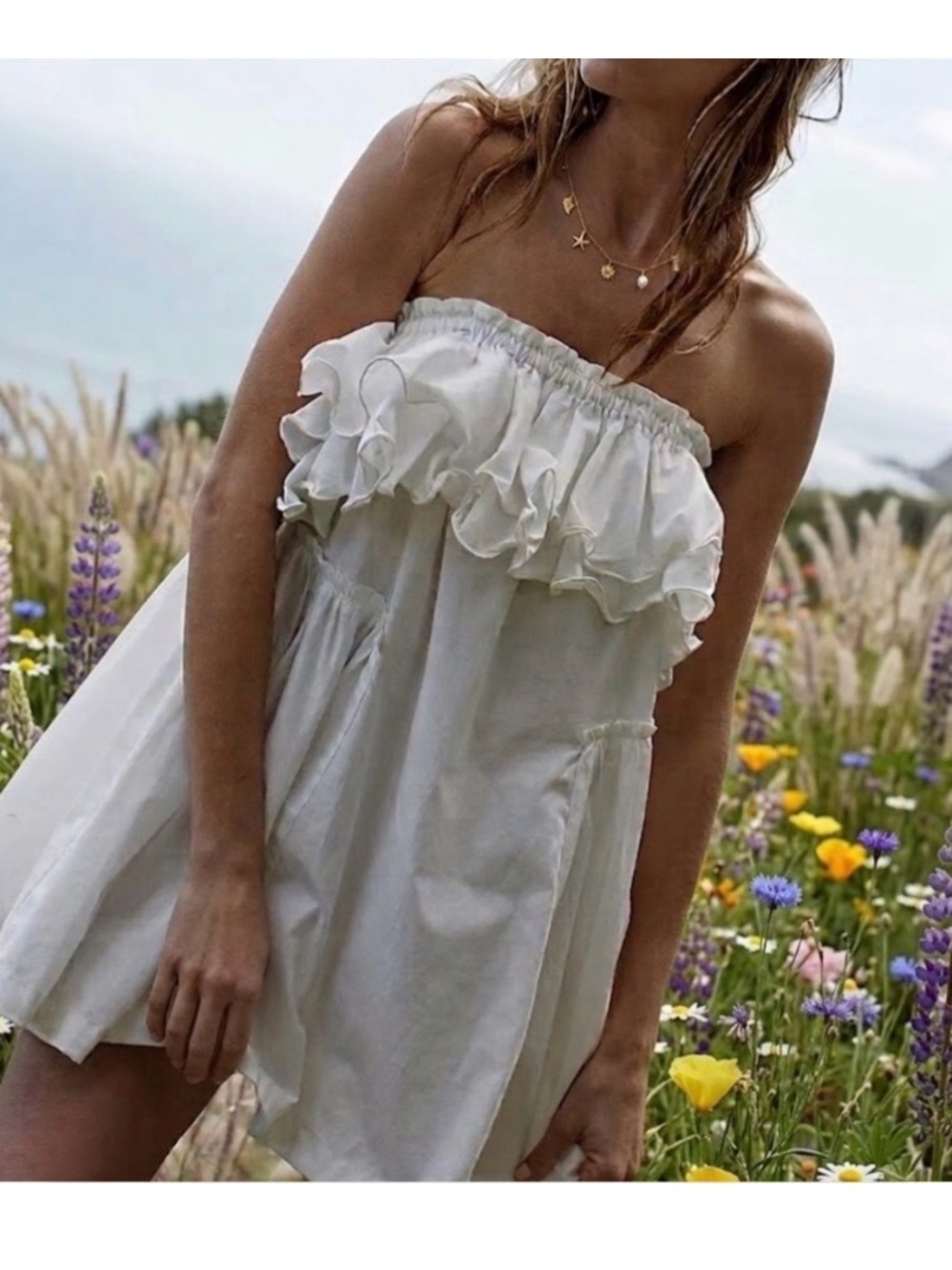 Free People Cotton Ruffle Strapless Dress